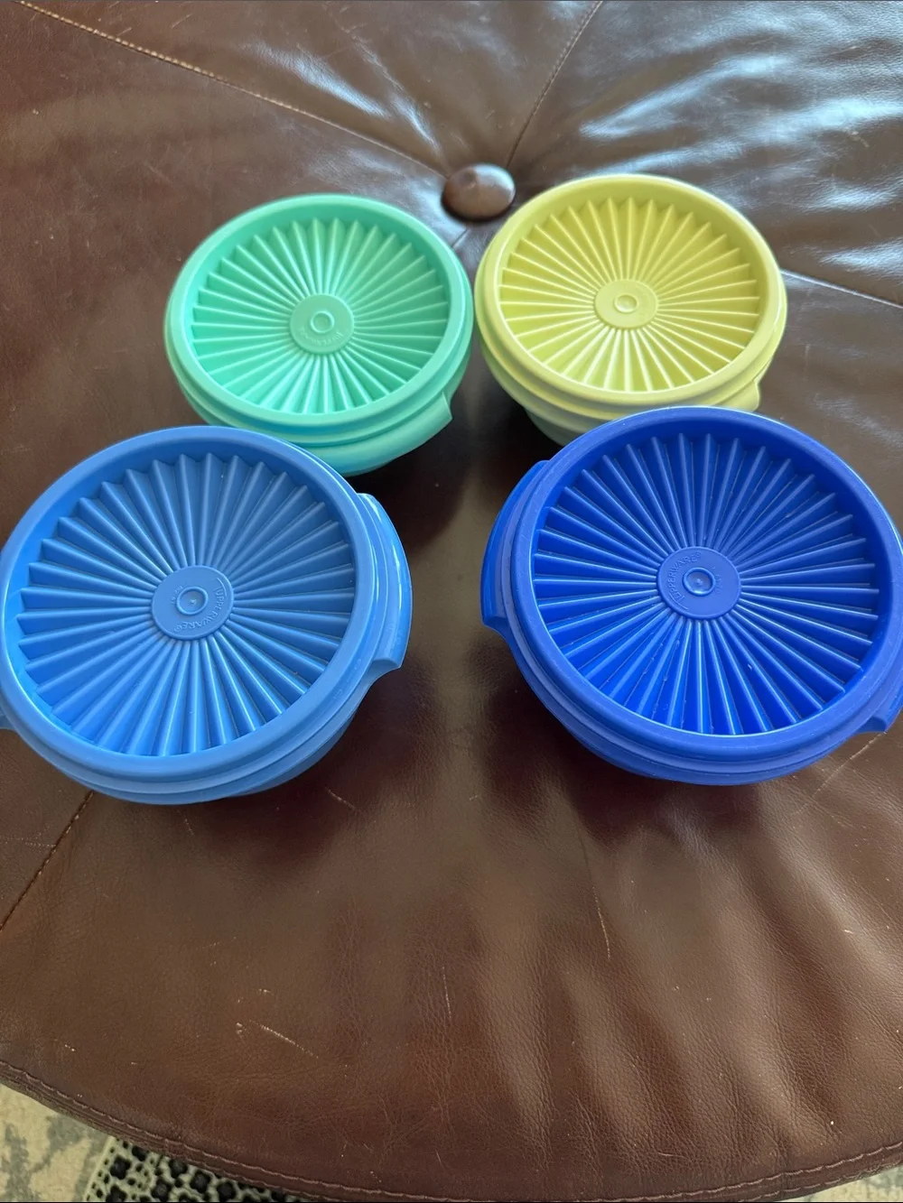 Tupperware Teal and Blue Round Food Storage Lids (Set)